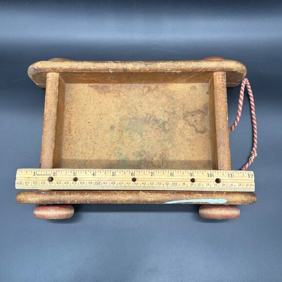 Vintage Playskool Wooden Wagon Pull Toy Blocks Rope Handle 1960s Mid Century - Picture 11 of 13